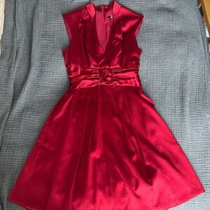 Nanette Lepore Red Satin V-Neck Fit-and-Flare Dress
